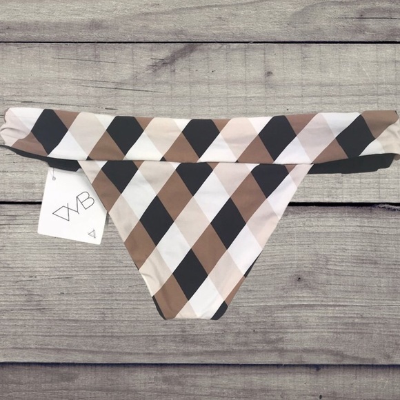 VYB Boxed Out Mocha Stripe Plaid Bikini Bottoms L - Picture 4 of 6